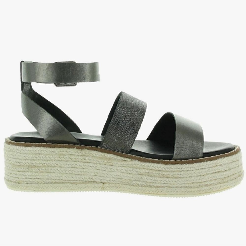 Diba True Day Line Leather Espadrille Sandal, Gunmetal Black, Size 9.5. New!